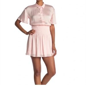 Sage Collective Baby Pink Blouson Short Shirt Dress Sz 6 Crinkle Satin Polyester